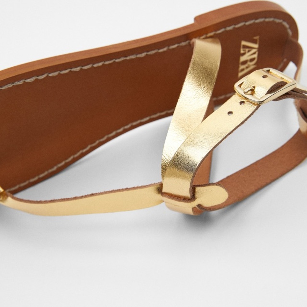 NEW! Zara Flat Laminated Gold Sandals Size 41 or 10 (US) - Picture 4 of 8